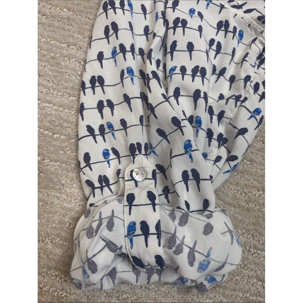 Jane and Delancey Bird Print Button Down Shirt Size 3X Tab Roll Up Long Sleeve - Picture 7 of 8
